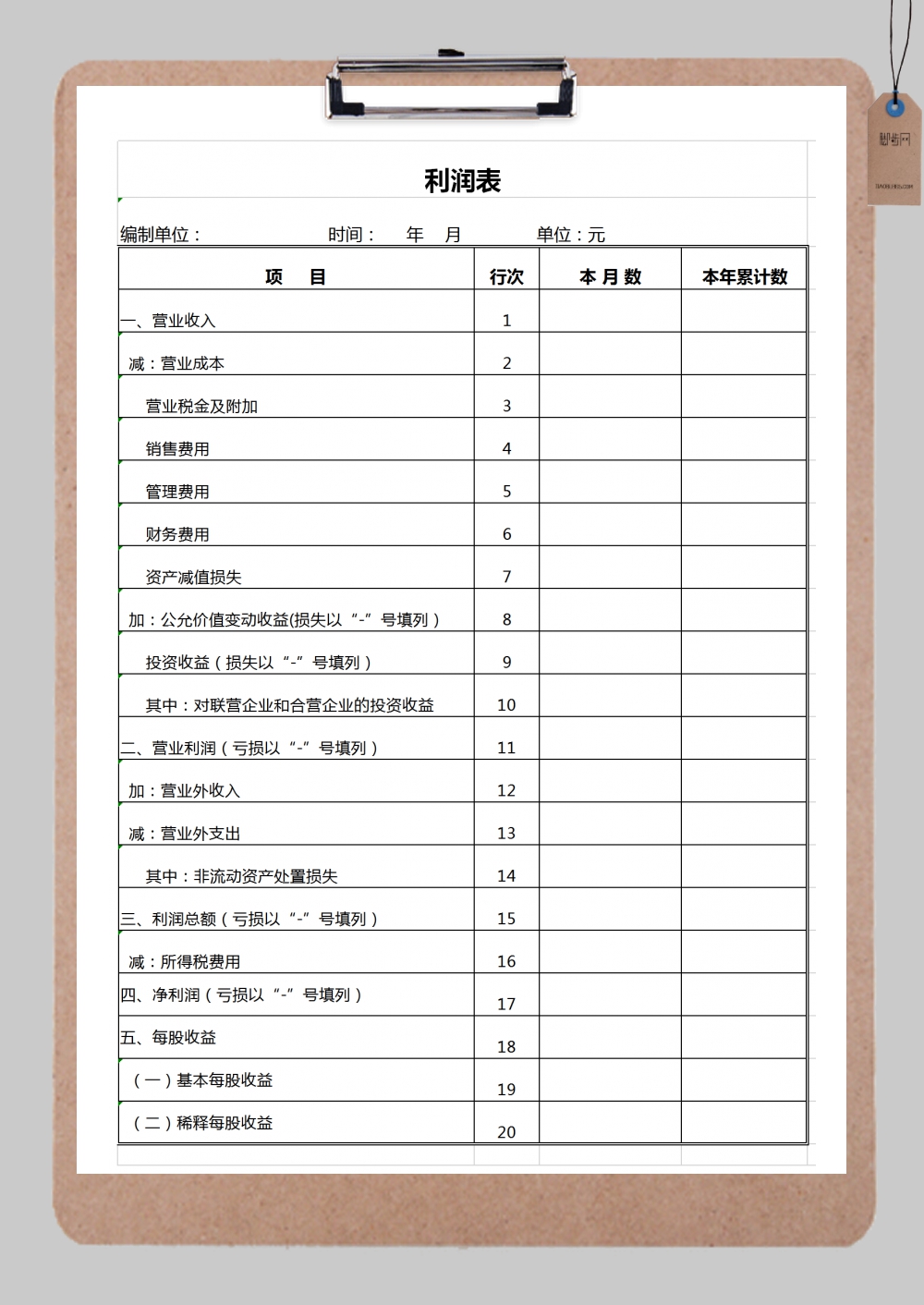 最新利润表格式